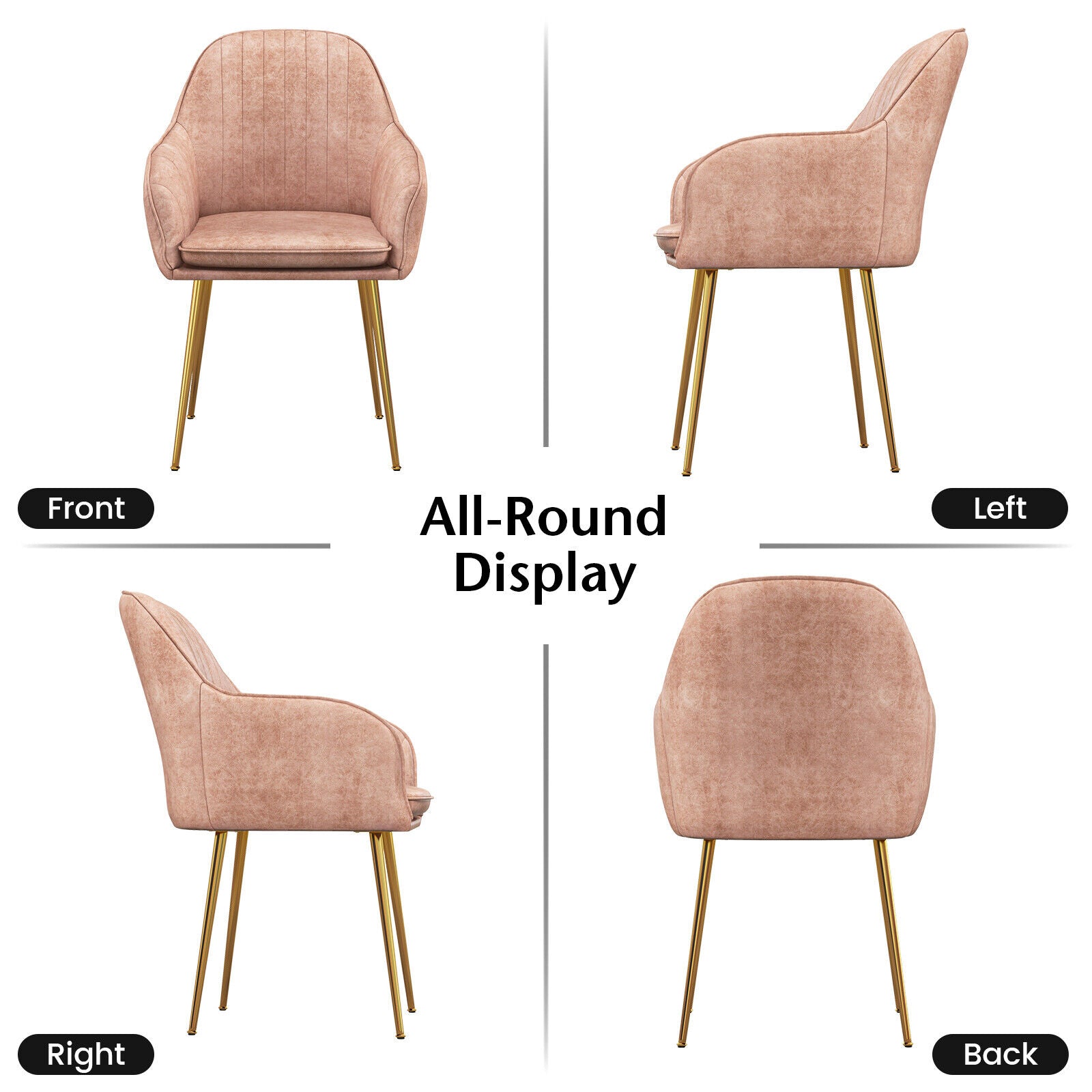 Accent Upholstered Arm Chair with Steel Gold Legs-Pink