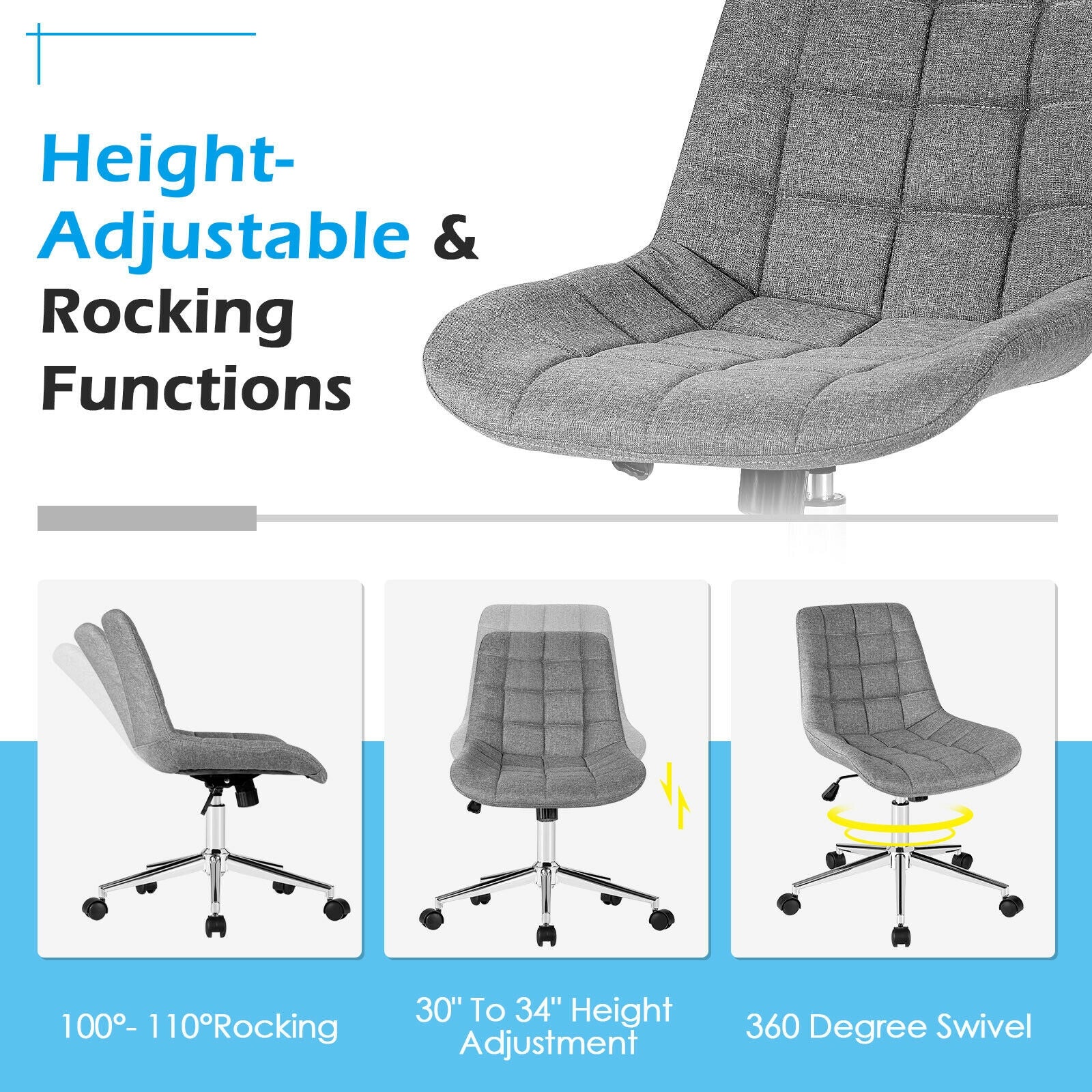 Fabric Adjustable Mid-Back Armless Office Swivel Chair