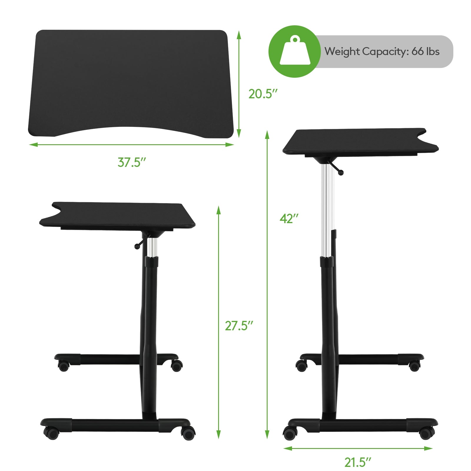 Height Adjustable Computer Desk Sit to Stand Rolling Notebook Table -Black