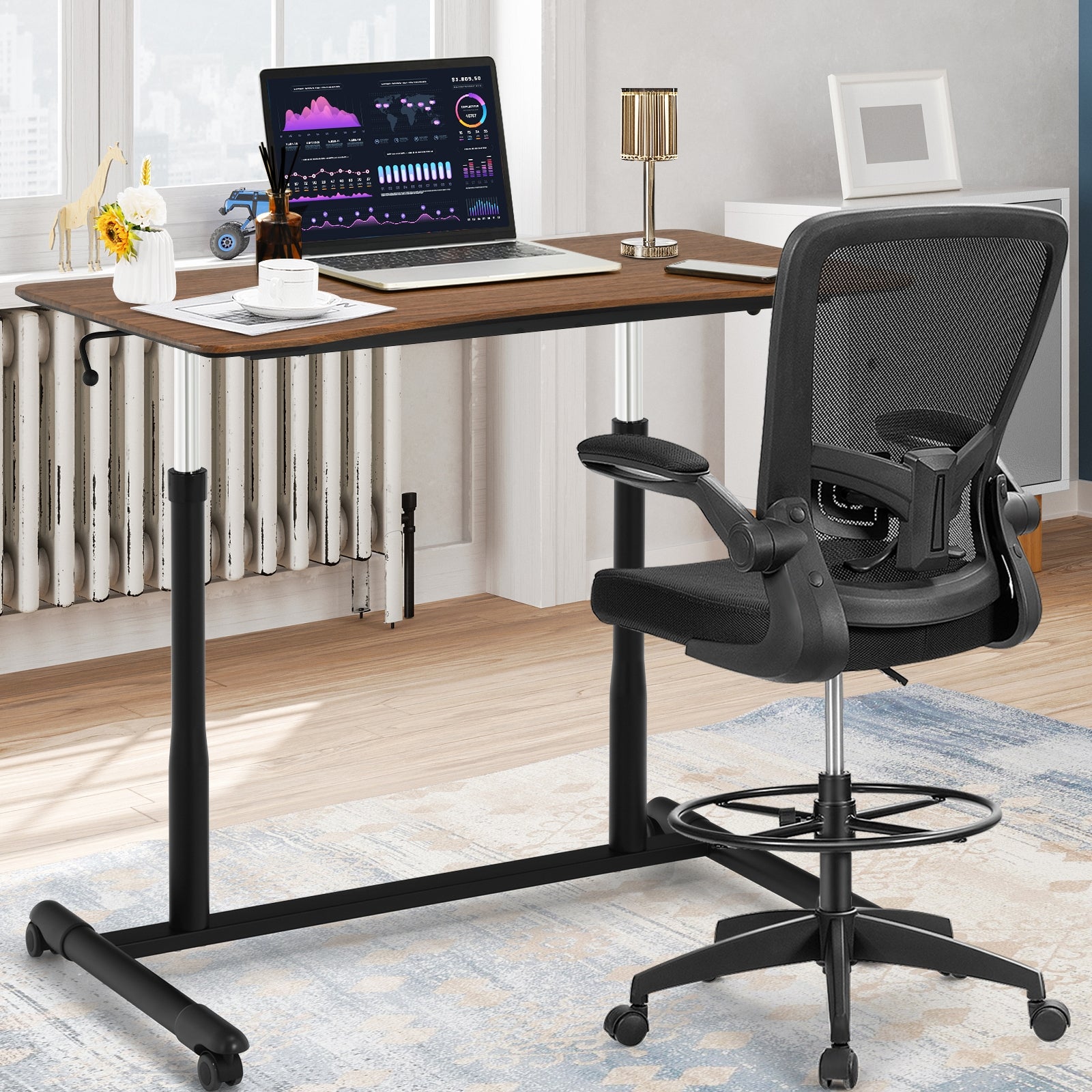 Height Adjustable Computer Desk Sit to Stand Rolling Notebook Table-BrownÂ 