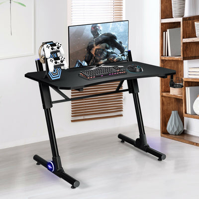 43.5 Inch Height Adjustable Gaming Desk with Blue LED LightsÂ 