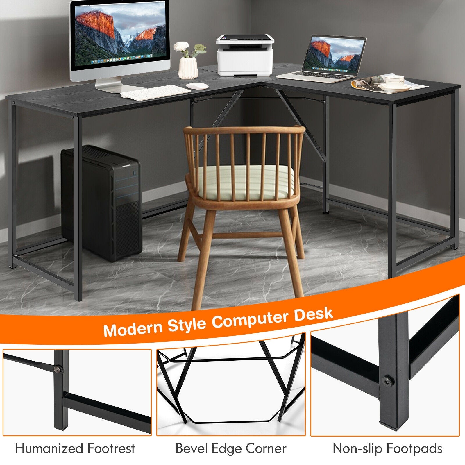 L Shaped Corner Home Office Computer Desk Home-Black