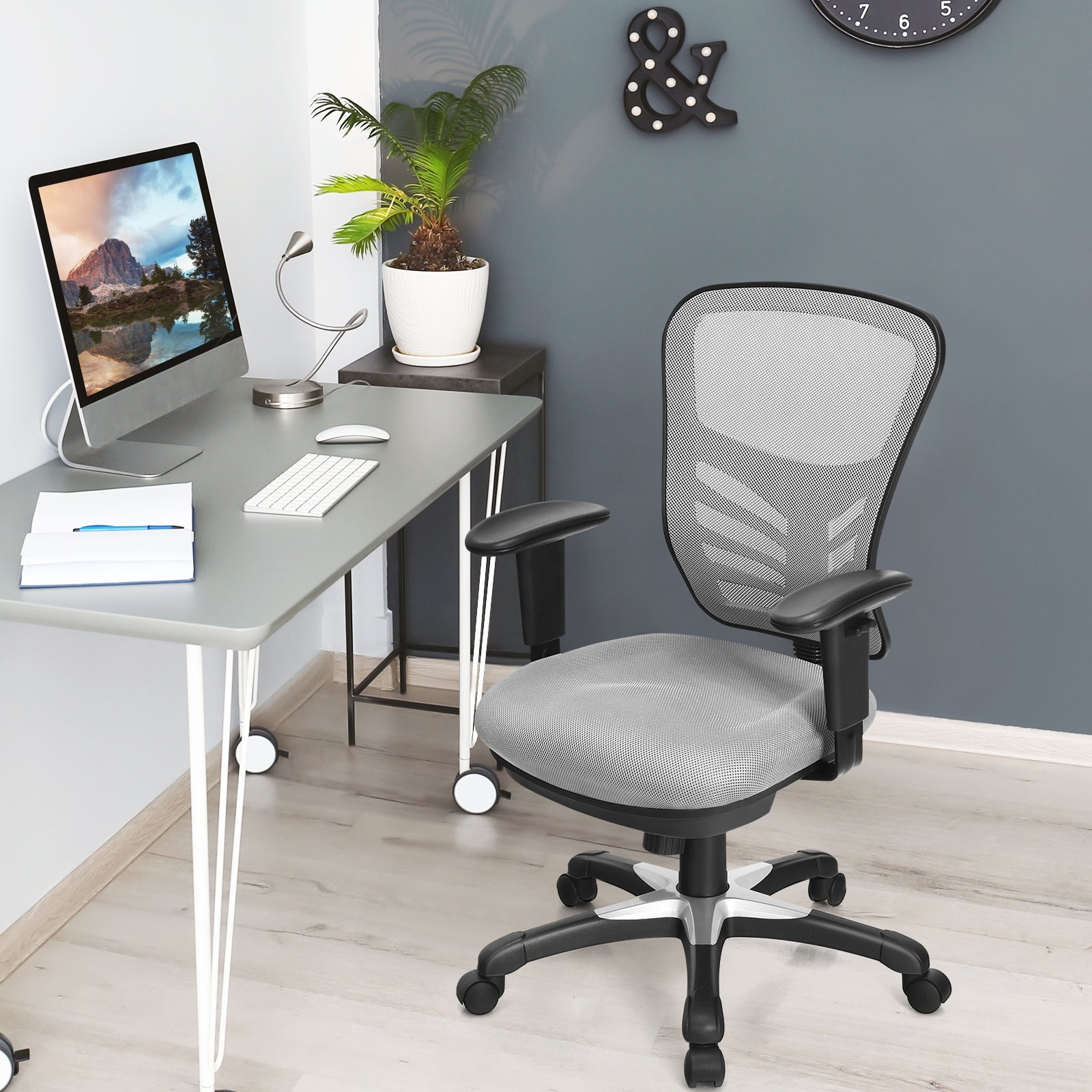 Ergonomic Mesh Office Chair with Adjustable Back Height and Armrests-Gray