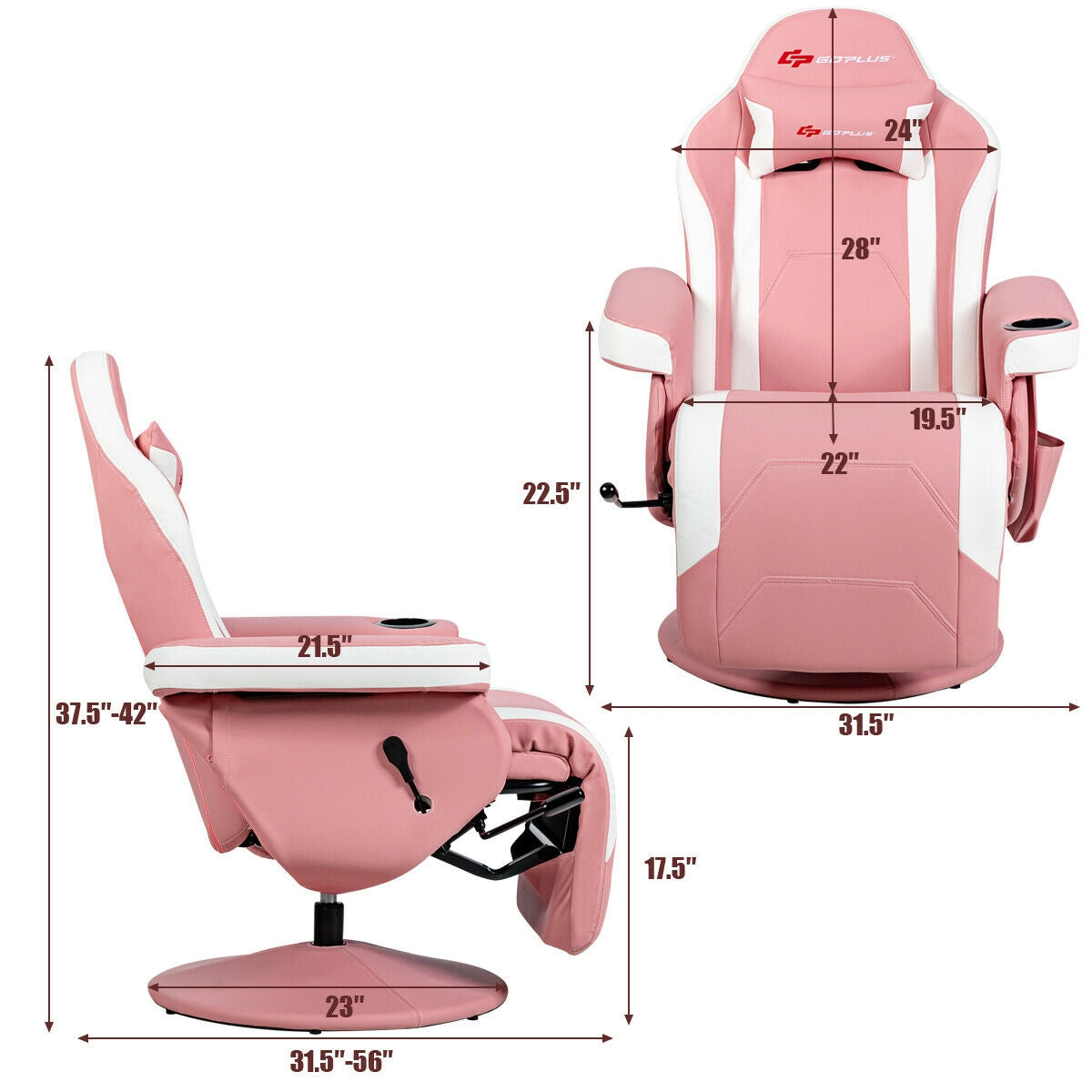 Ergonomic High Back Massage Gaming Chair with Pillow-Pink