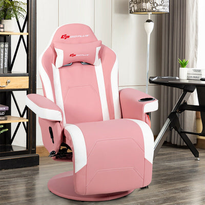 Ergonomic High Back Massage Gaming Chair with Pillow-PinkÂ 