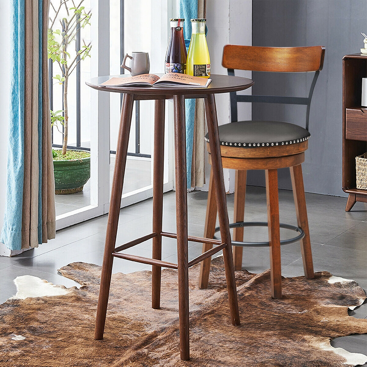 30.5 Inch 360-Degree Swivel Stools with Leather Padded Seat