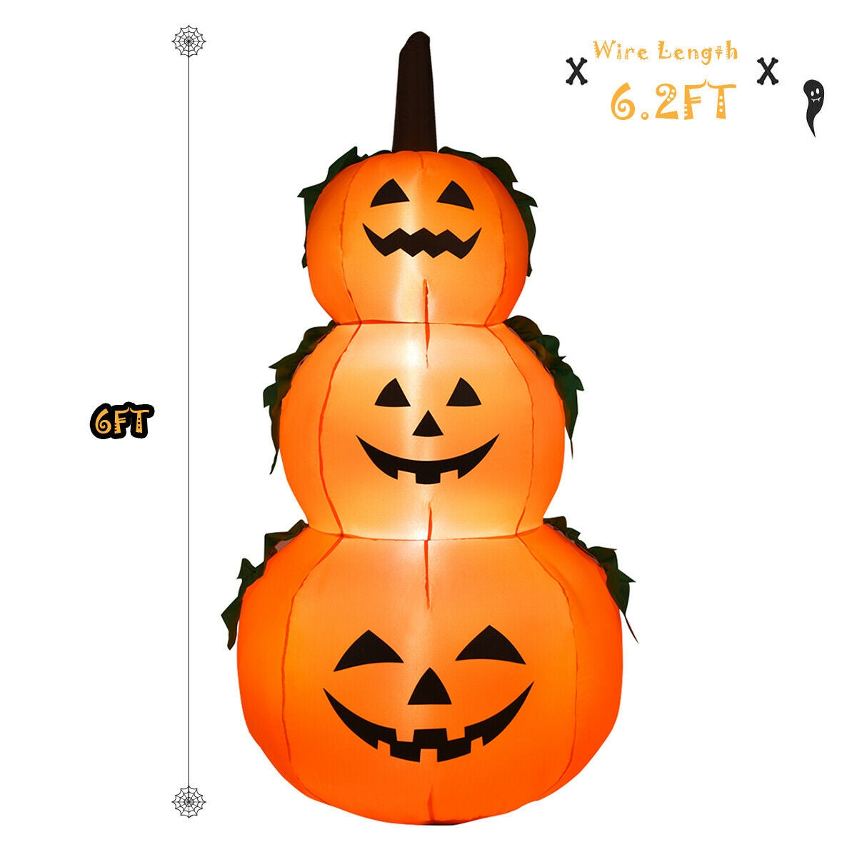 6 Feet Halloween Inflatable Stacked Pumpkins 