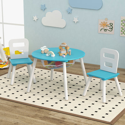 Wood Activity Kids Table and Chair Set with Center Mesh Storage-BlueÂ 