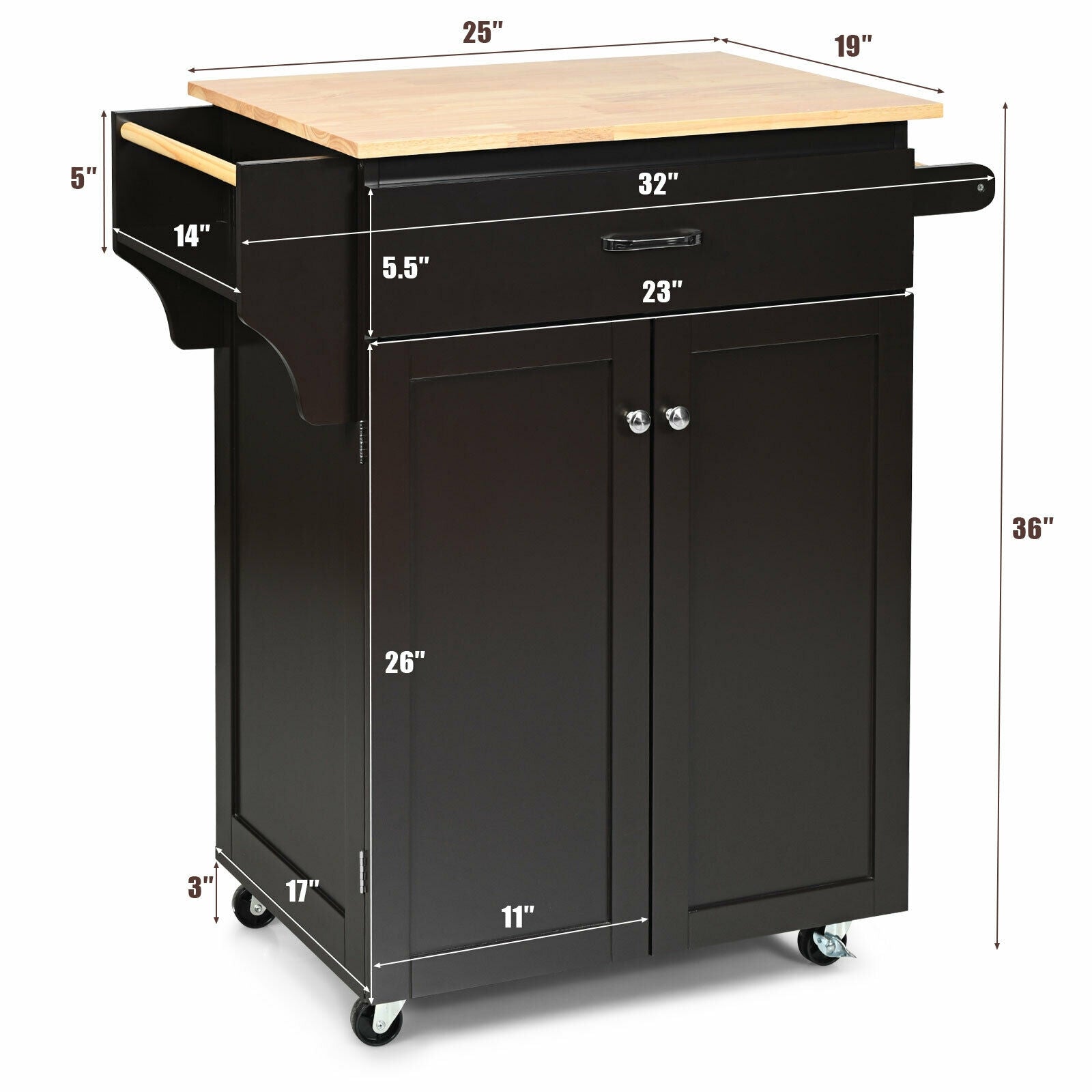 Utility Rolling Storage Cabinet Kitchen Island Cart with Spice Rack-Brown