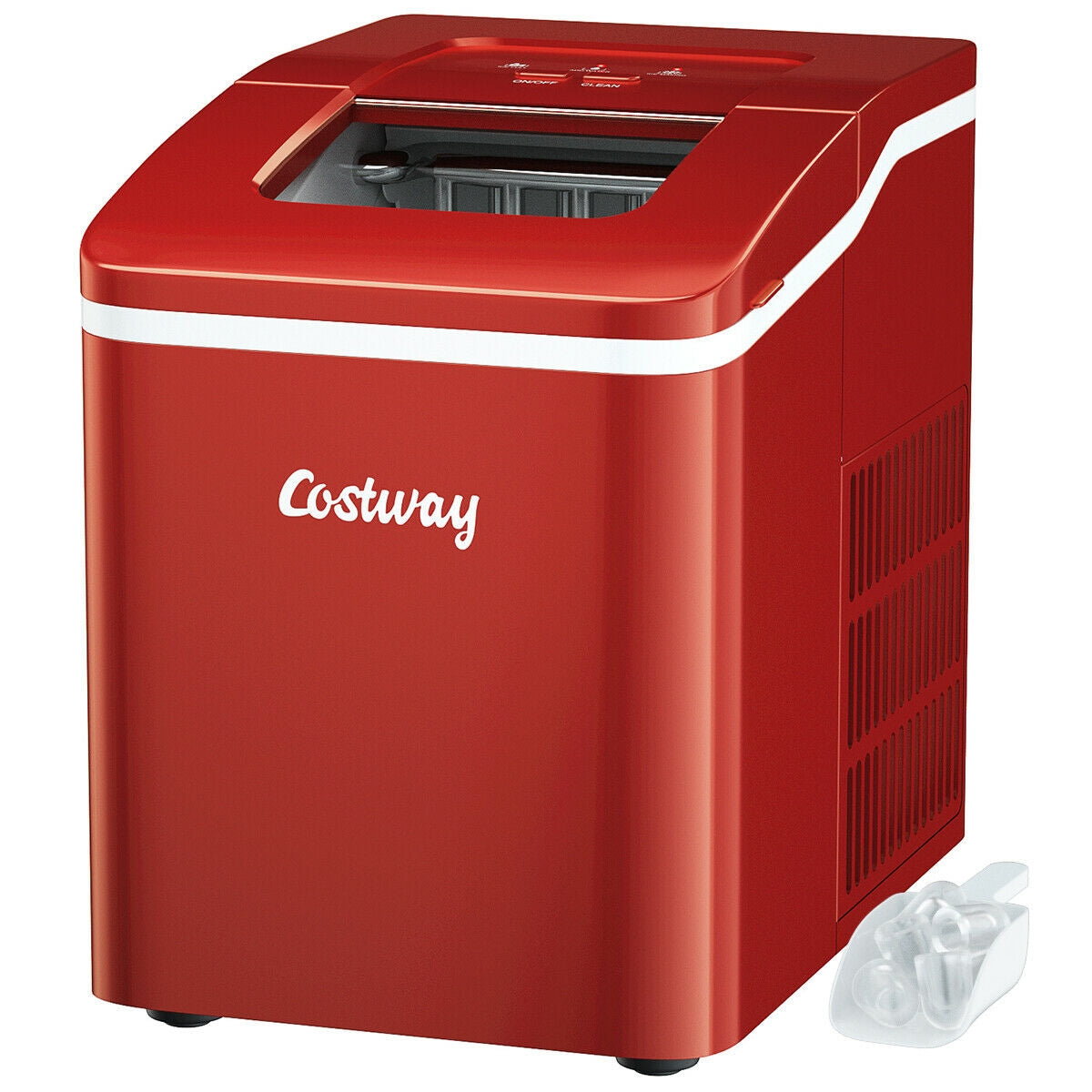 26lbs/24h Portable Countertop Ice Maker Machine with Scoop 9 Ice Cubes Ready in 8 minutes-Red