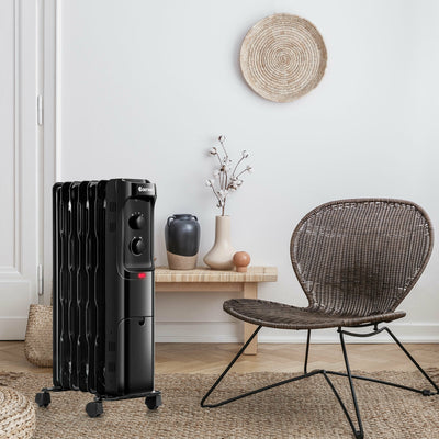 1500W Oil Filled Portable Radiator Space Heater with Adjustable Thermostat-Black 