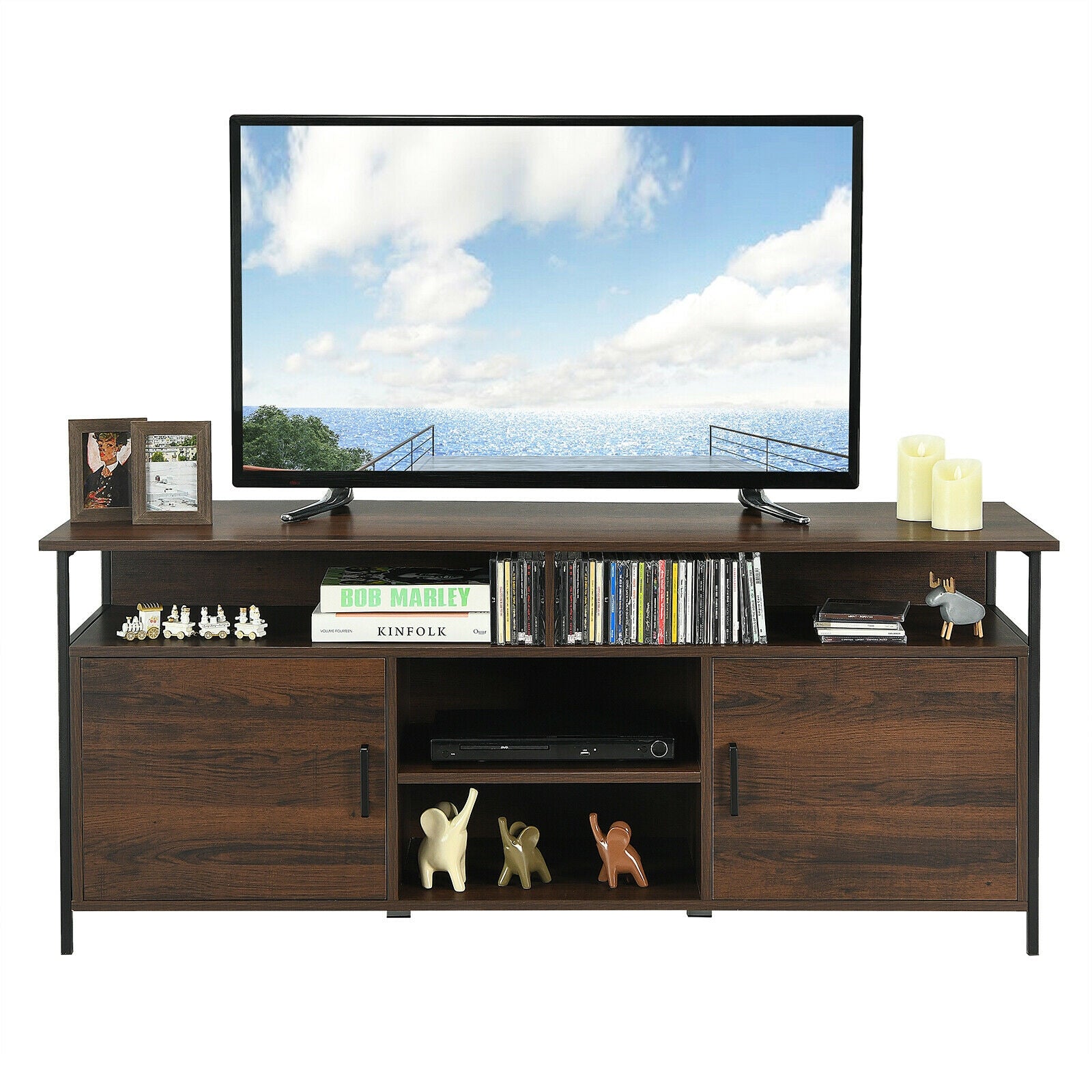 58 Inch Wood TV Stand Entertainment Media Center Console with Storage Cabinet