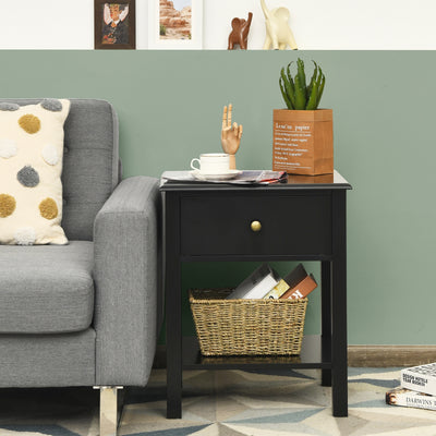 Nightstand End Table with Drawer and Shelf-BlackÂ 
