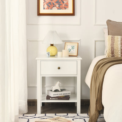 Nightstand End Table with Drawer and Shelf-WhiteÂ 