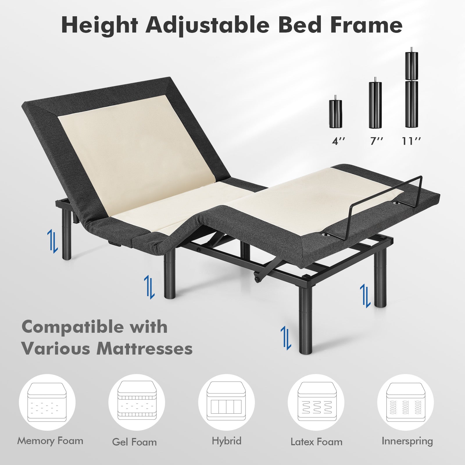 Twin Size Adjustable Bed Base Electric Bed Frame with Massage Modes