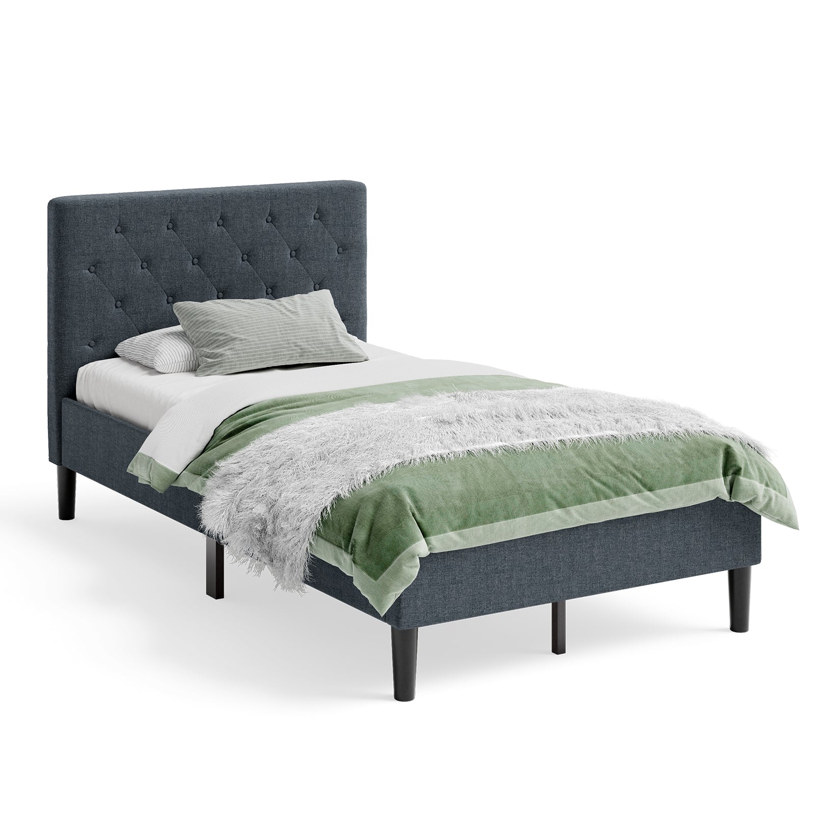 Upholstered Bed Base with Button Stitched Headboard