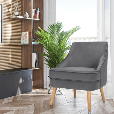 Mid Century Velvet Accent Chair with Rubber Wood Legs for Bedroom-GrayÂ 