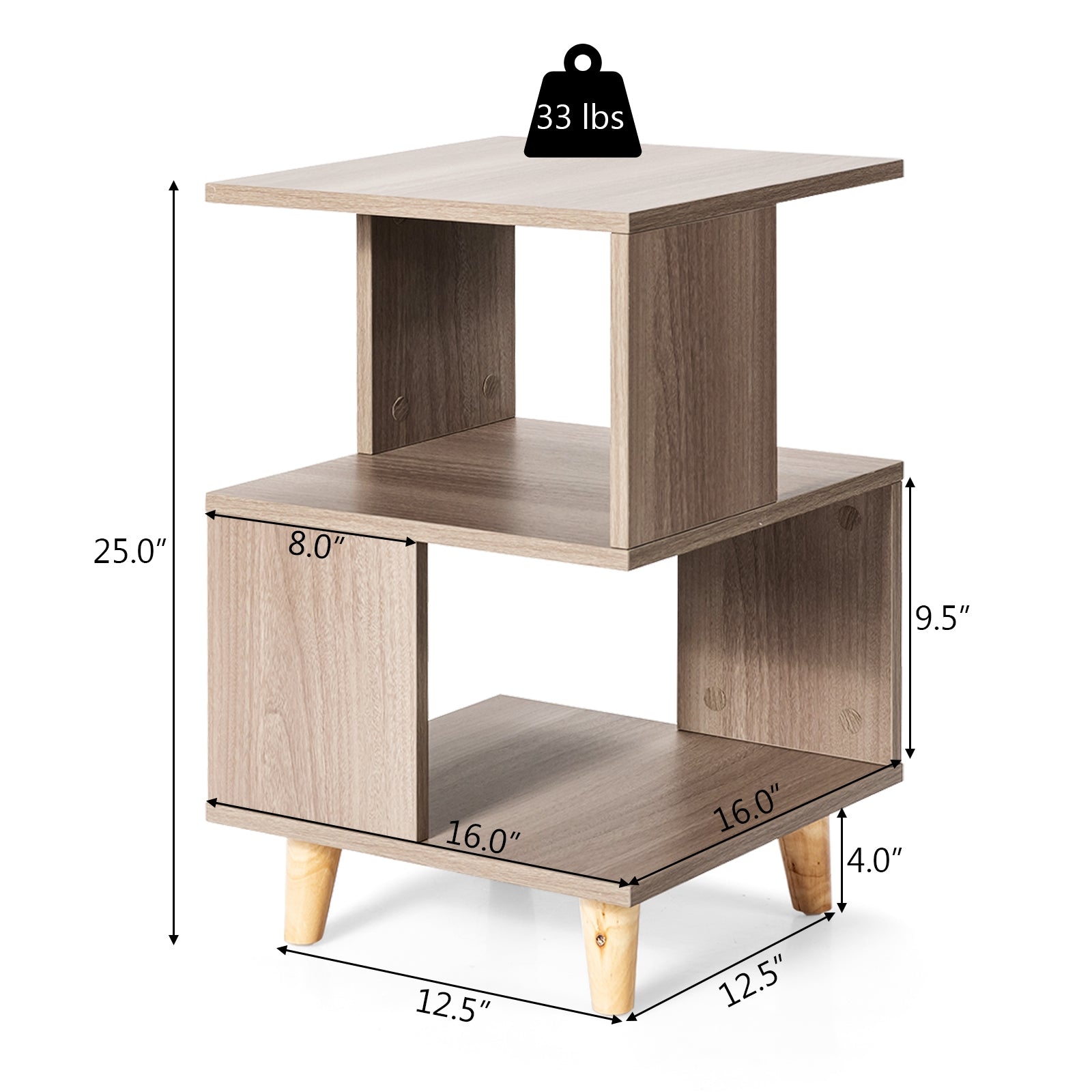 2 Pcs Wooden Modern Nightstand Set with Solid Wood Legs for Living Room