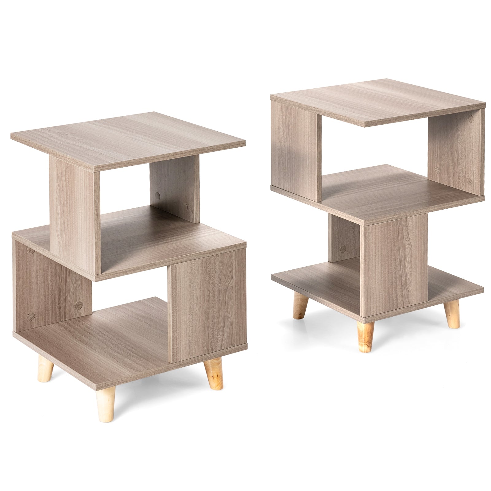 2 Pcs Wooden Modern Nightstand Set with Solid Wood Legs for Living Room