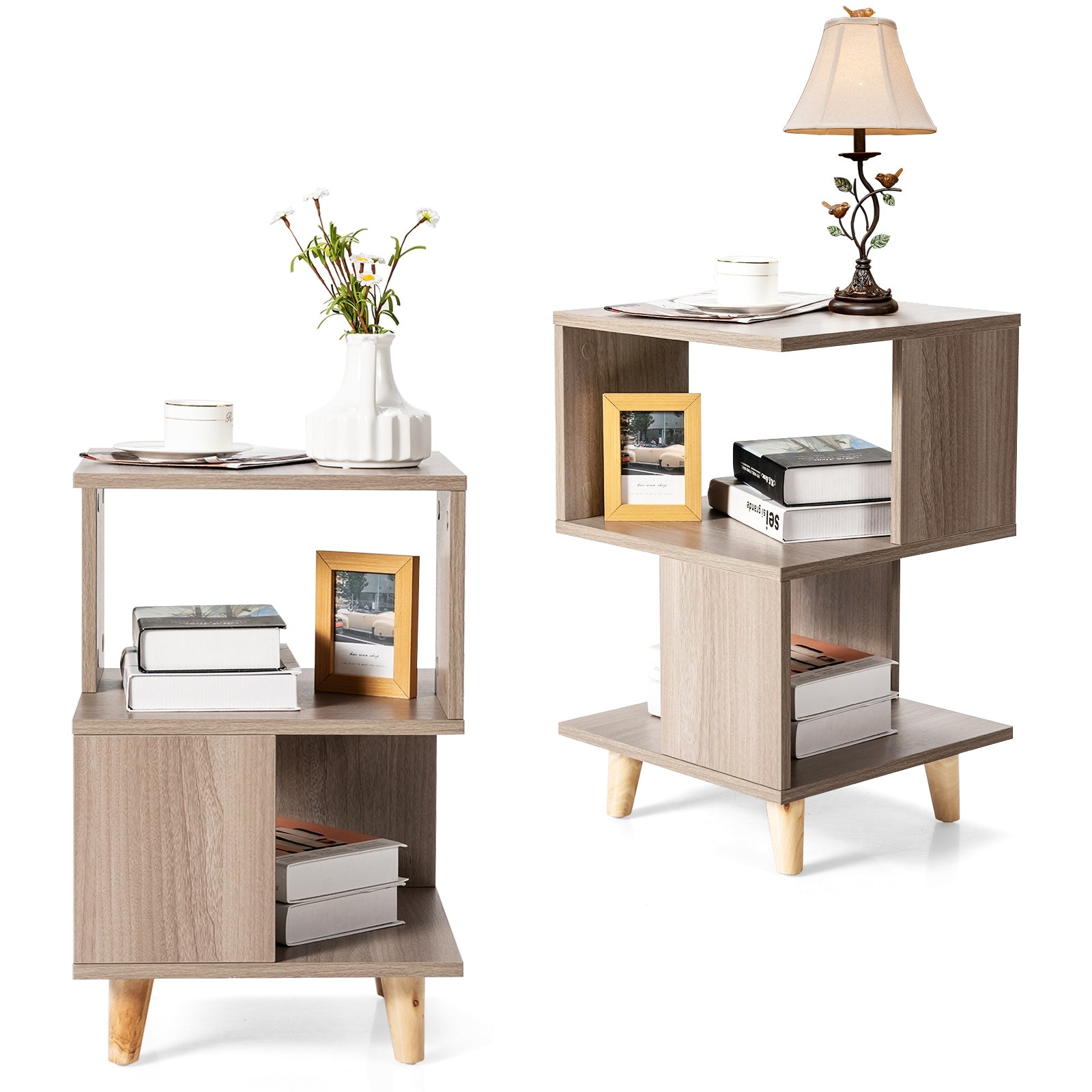 2 Pcs Wooden Modern Nightstand Set with Solid Wood Legs for Living Room