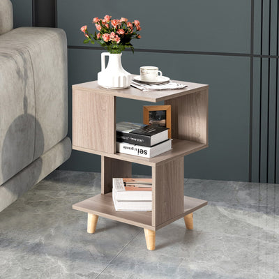 2 Pcs Wooden Modern Nightstand Set with Solid Wood Legs for Living Room 