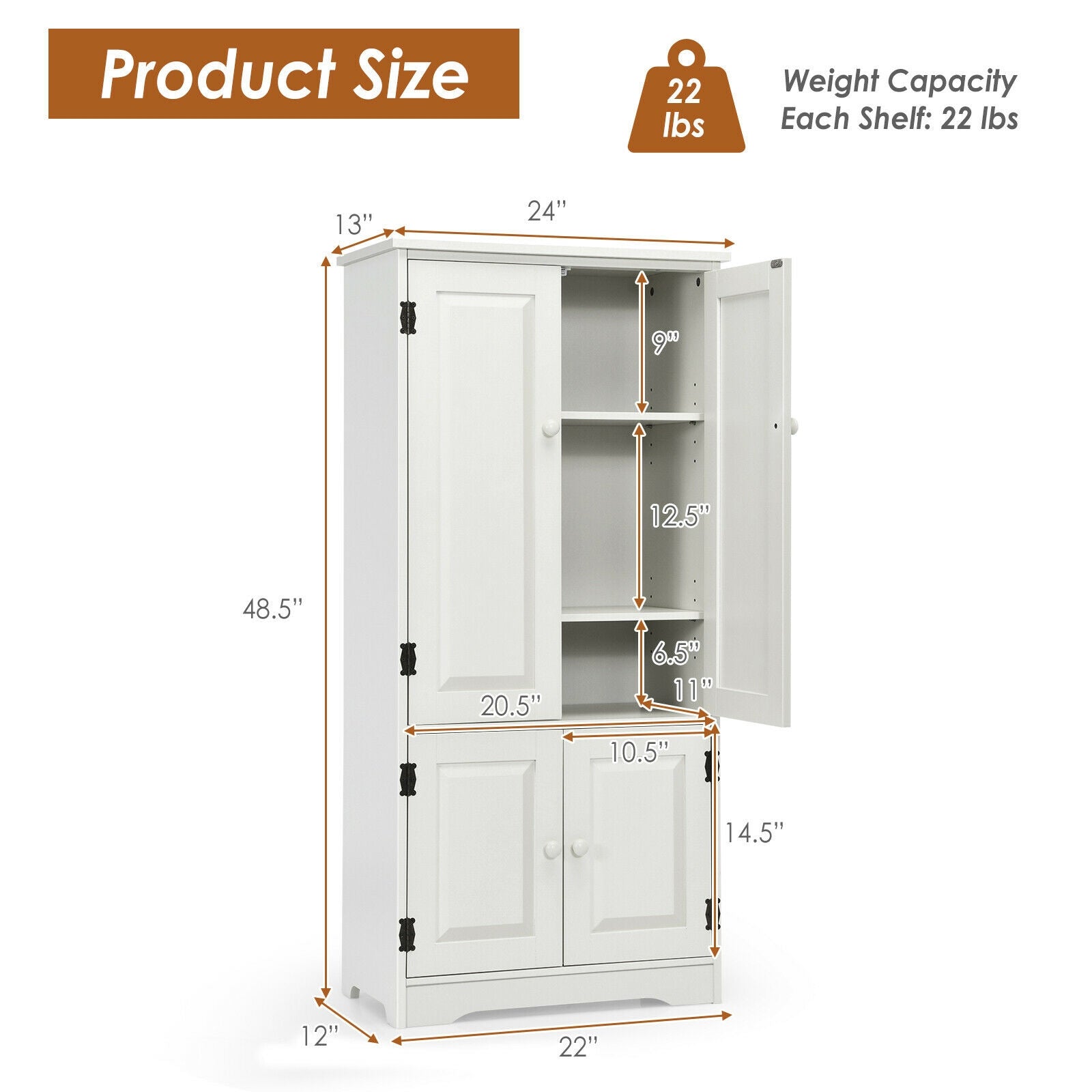 Accent Floor Storage Cabinet with Adjustable Shelves Antique 2-Door-Cream White