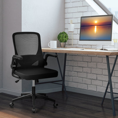 Swivel Mesh Office Chair with Foldable Backrest and Flip-Up Arms-BlackÂ 