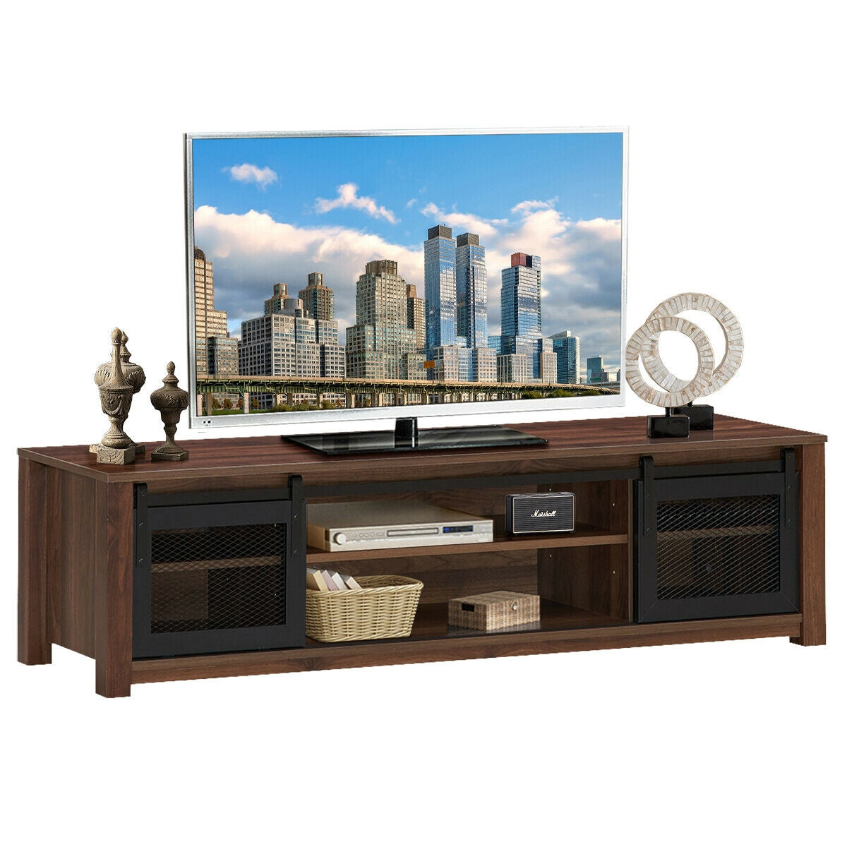 TV Stand Entertainment Center for TV's up to 65 Inch with Cable Management and Adjustable Shelf-Brown