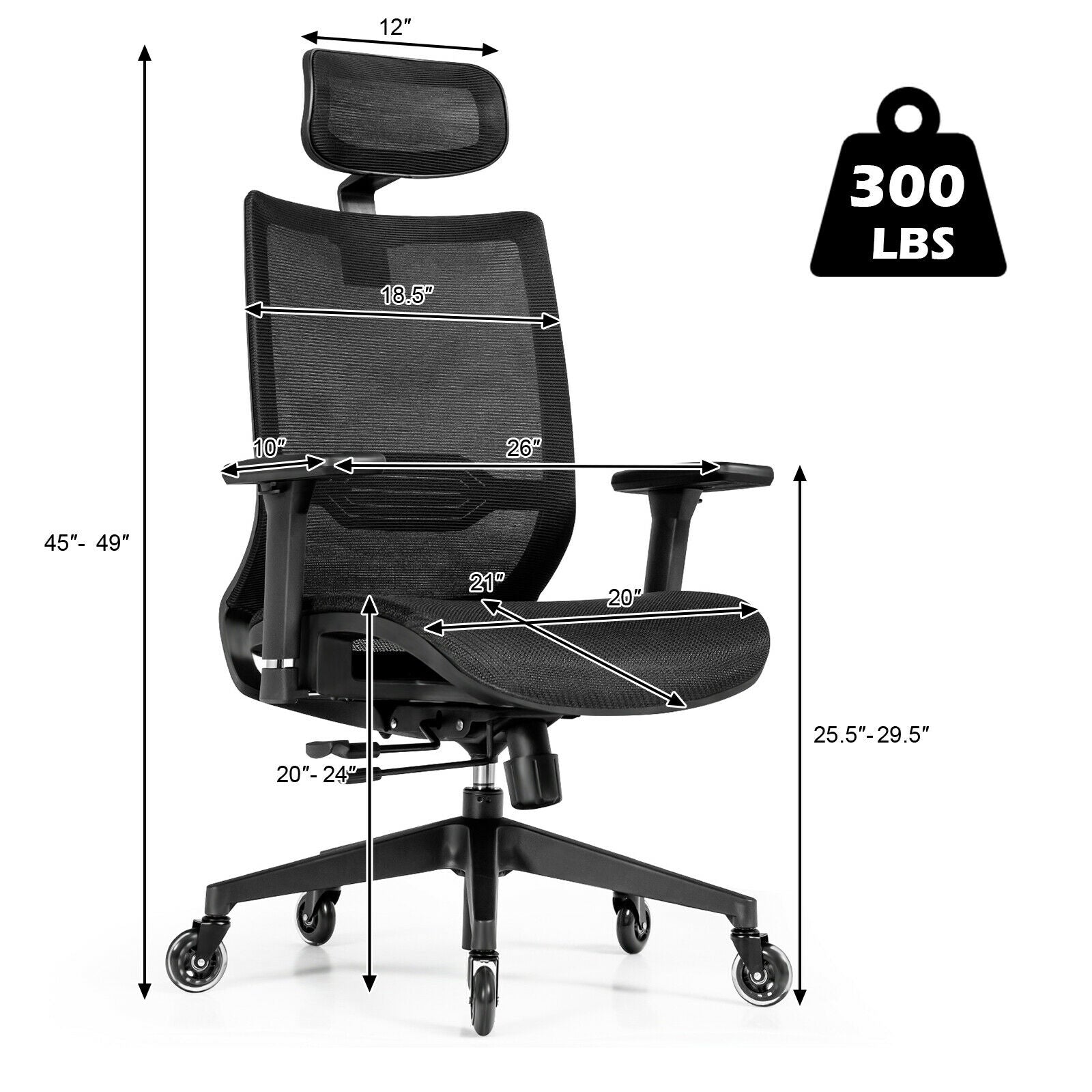 Adjustable Mesh Computer Chair with Sliding Seat and Lumbar Support-Black