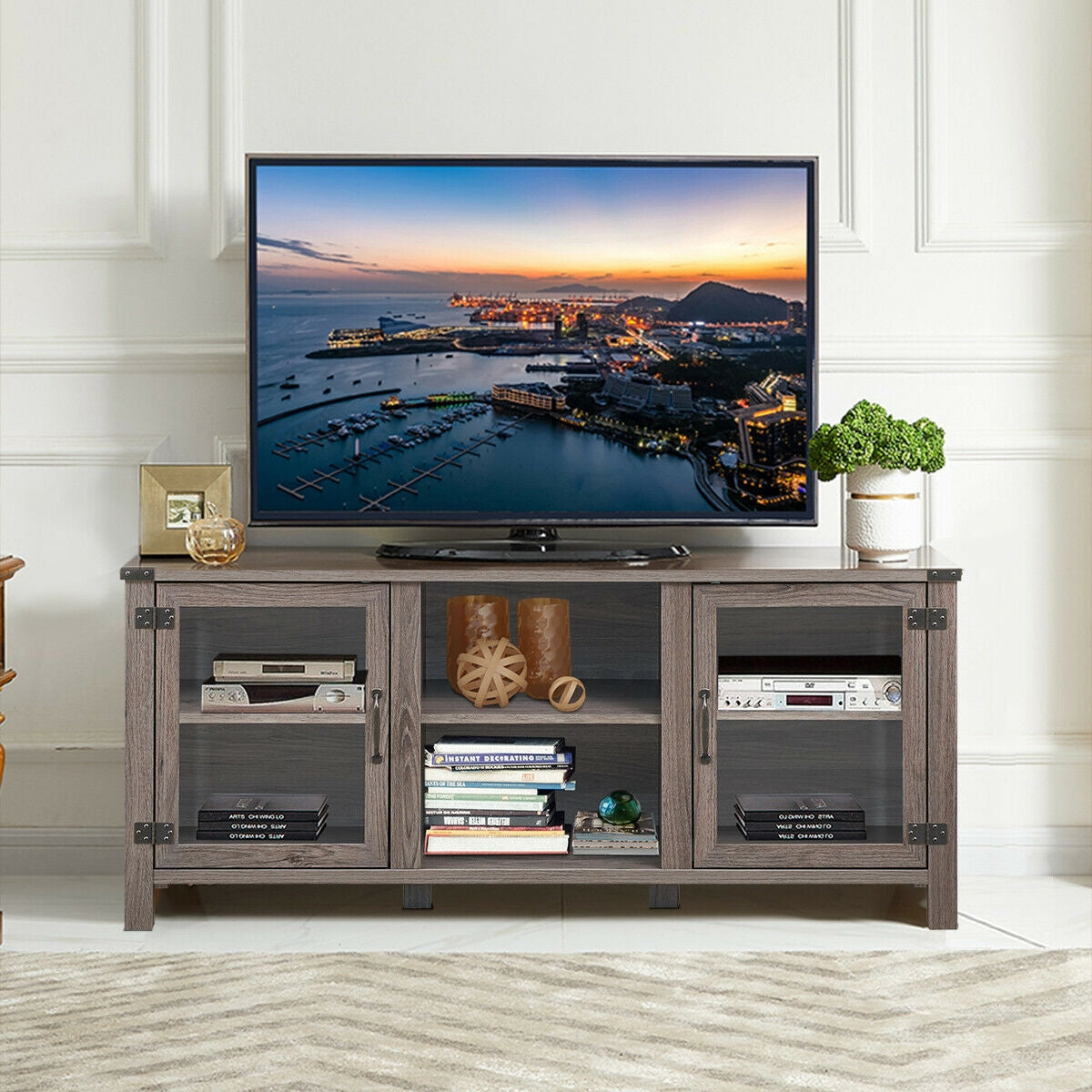 TV Stand Entertainment Center for TV's with Storage Cabinets-Gray