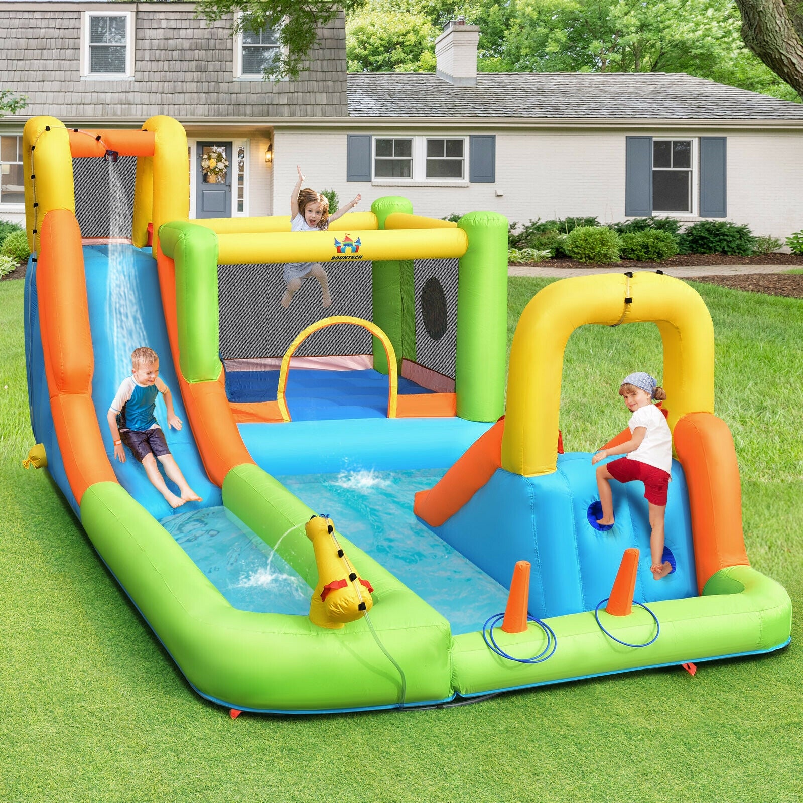 8 in 1 Inflatable Water Slide Park Bounce House Without Blower 