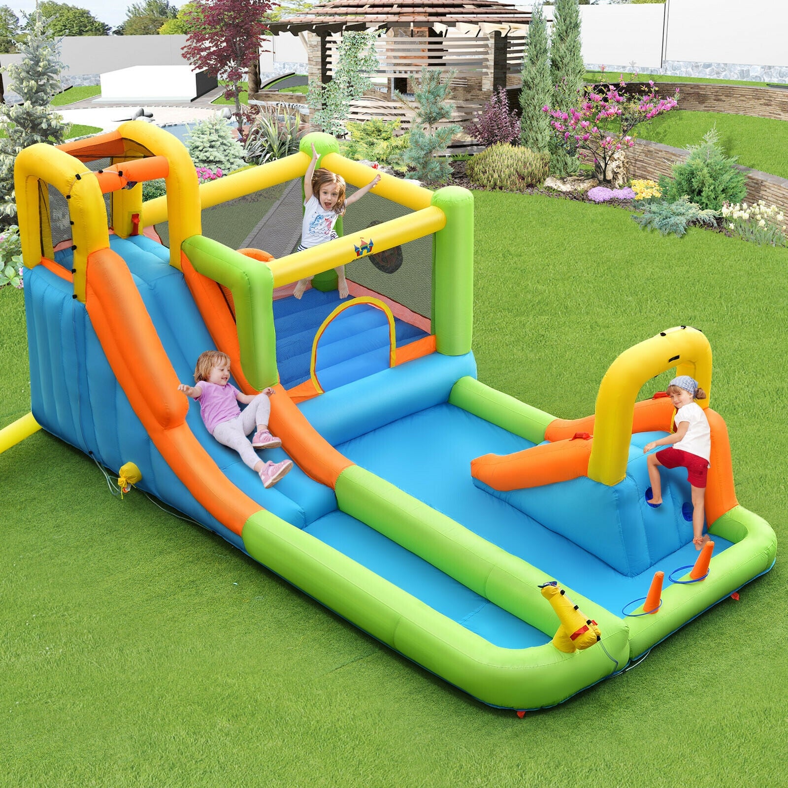 8 in 1 Inflatable Water Slide Park Bounce House Without Blower 