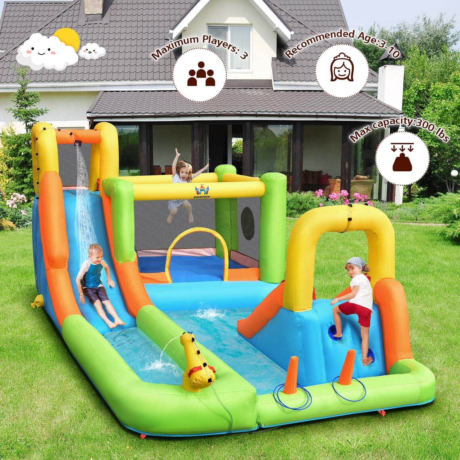 8 in 1 Inflatable Water Slide Park Bounce House Without Blower