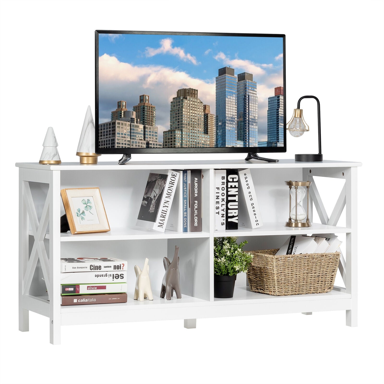 Wooden TV Stand Entertainment Media Center-WhiteÂ 