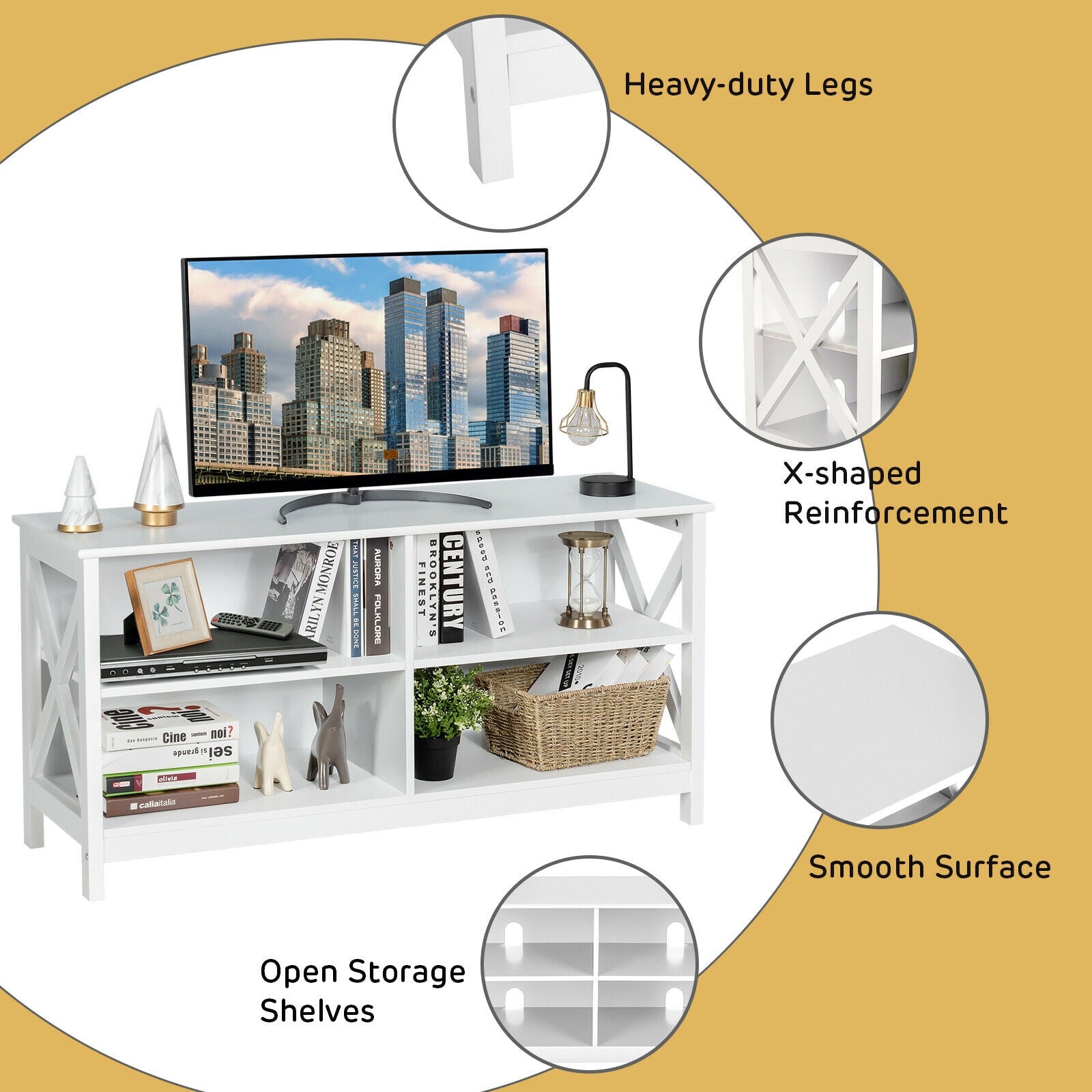 Wooden TV Stand Entertainment Media Center-WhiteÂ 