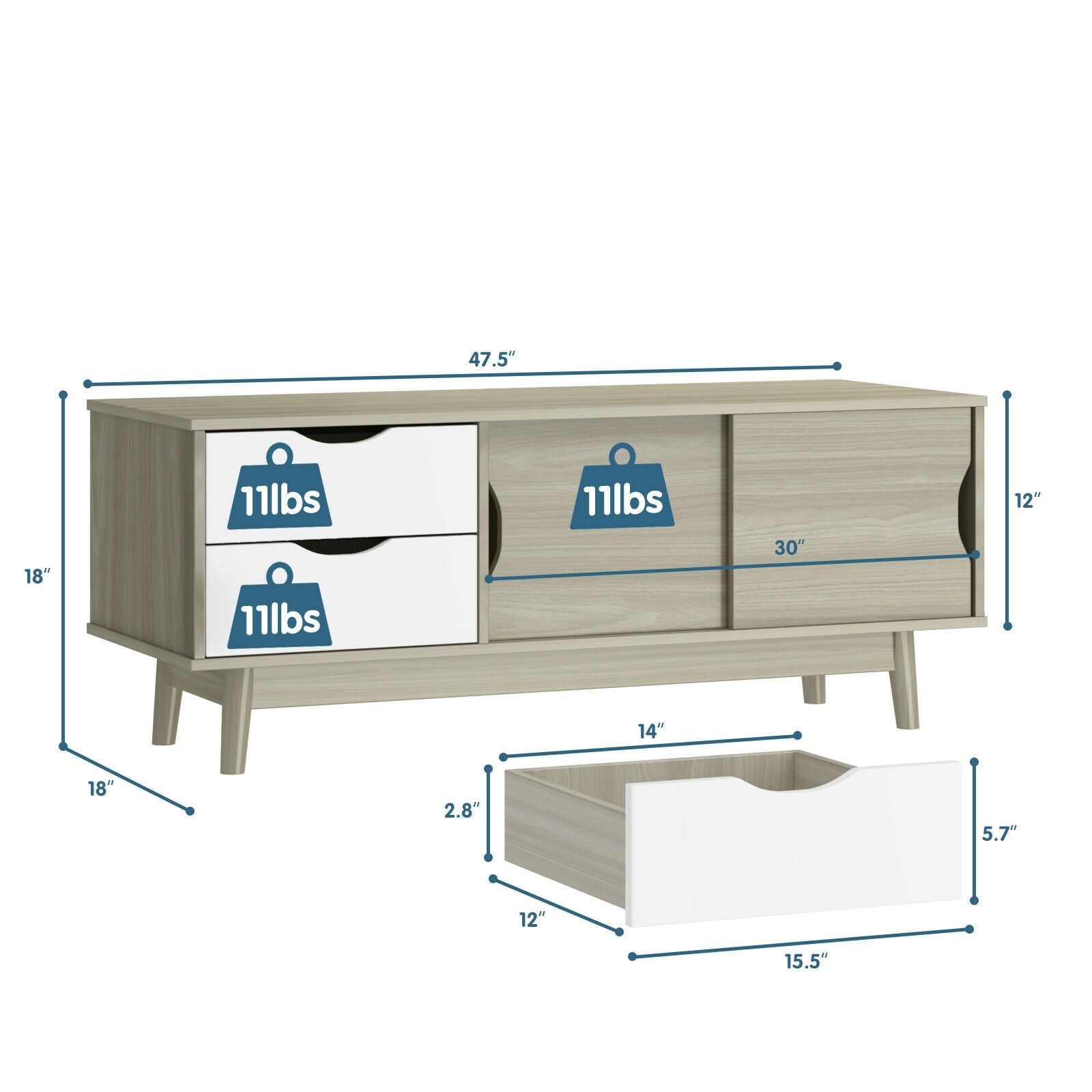 TV Stand for TV up to 60 Inch Media Console Table Storage with Doors-GrayÂ 