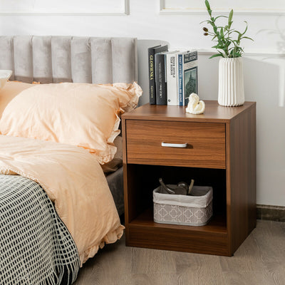 Modern Nightstand with Storage Drawer and Cabinet-BrownÂ 
