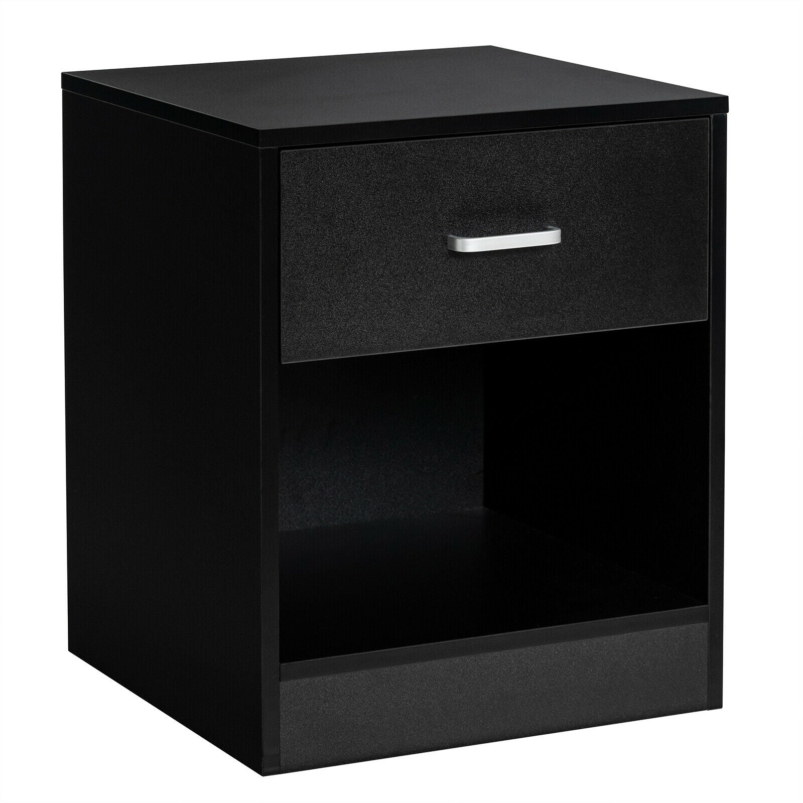 Modern Nightstand with Storage Drawer and Cabinet-Black