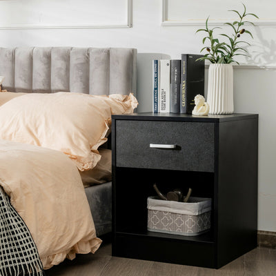 Modern Nightstand with Storage Drawer and Cabinet-BlackÂ 