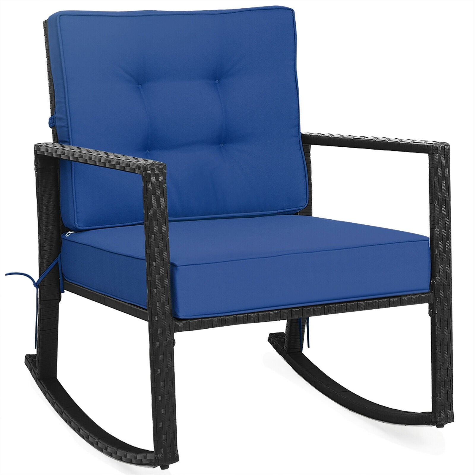 Patio Rattan Rocker Outdoor Glider Rocking Chair Cushion Lawn-Navy