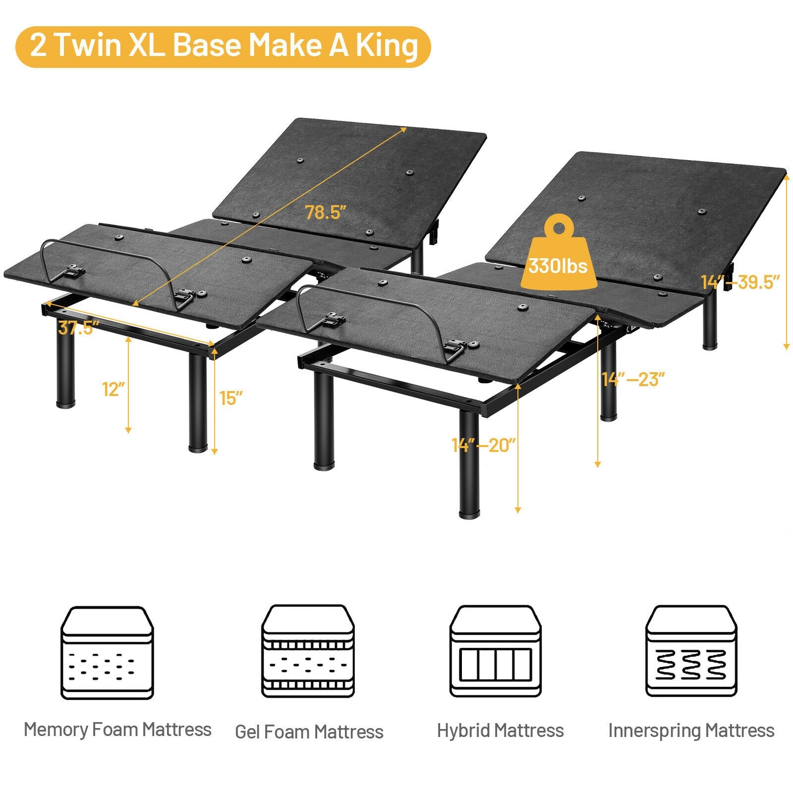 Twin XL Ergonomic Adjustable Bed Frame