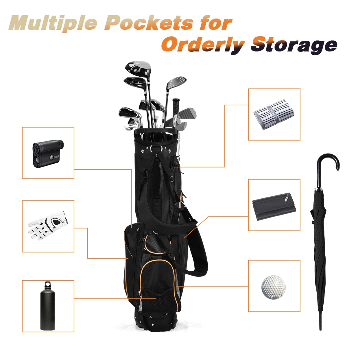 9 Inch Golf Stand Bag Divider Carry Pockets Storage