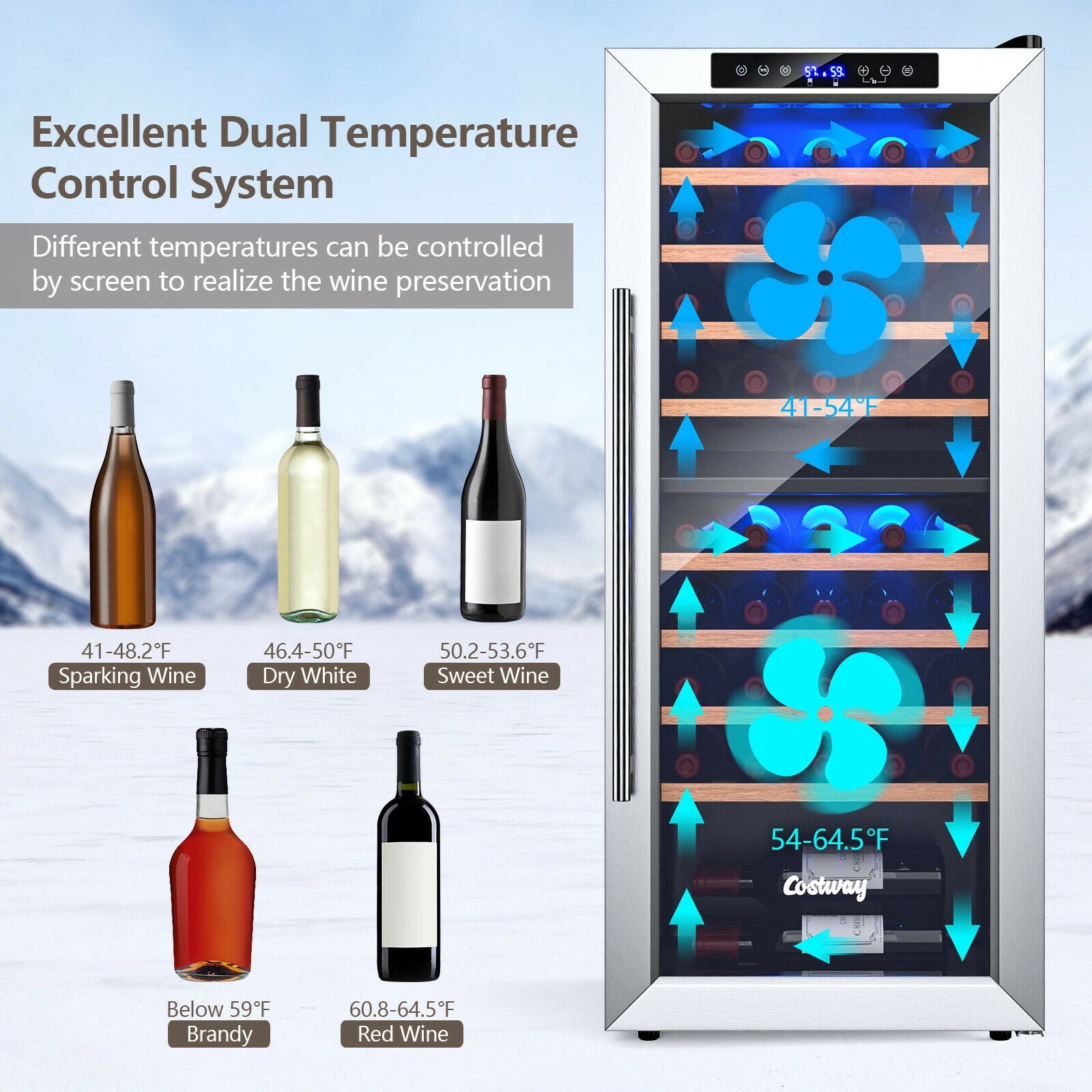 43 Bottle Wine Cooler Refrigerator Dual Zone Temperature Control with 8 Shelves-Black