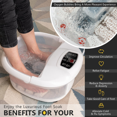 Foot Spa Tub with Bubbles and Electric Massage Rollers for Home Use-White 