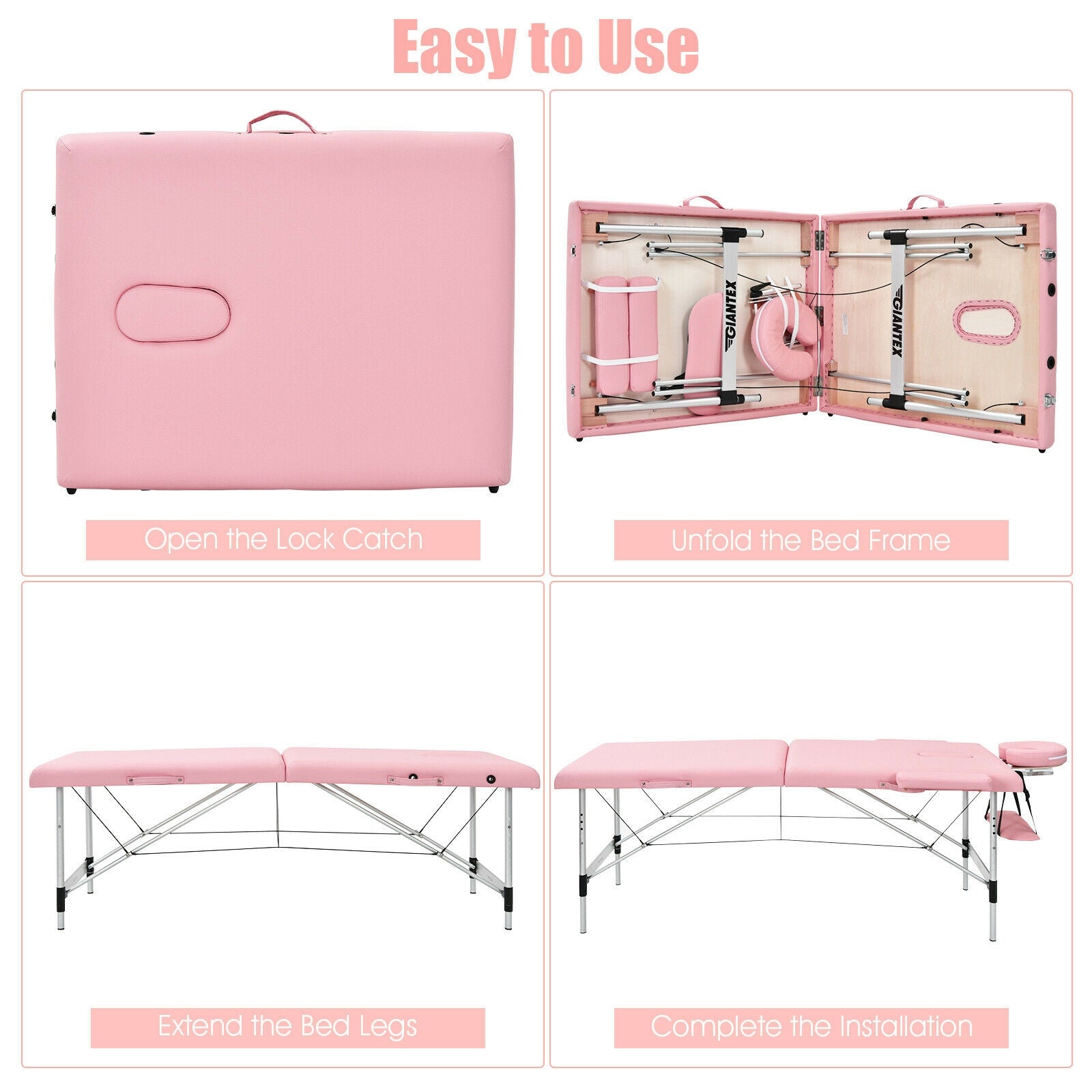 84 Inch L Portable Adjustable Massage Bed with Carry Case for Facial Salon Spa-Pink