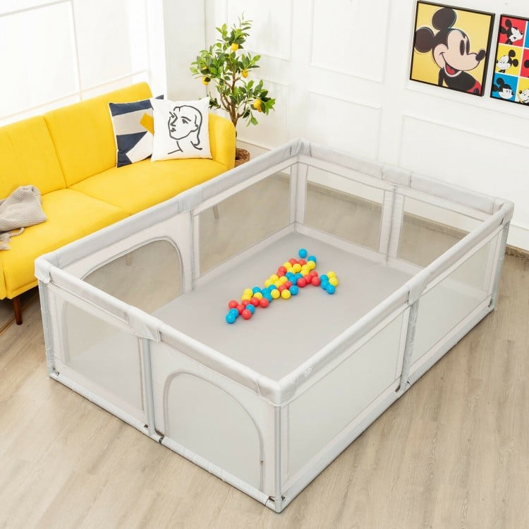 Extra-Large Safety Baby Fence with 50 Ocean Balls-Gray