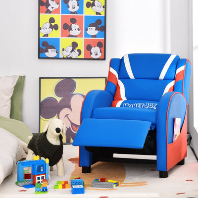 Kids Leather Recliner Chair with Side Pockets-Blue 