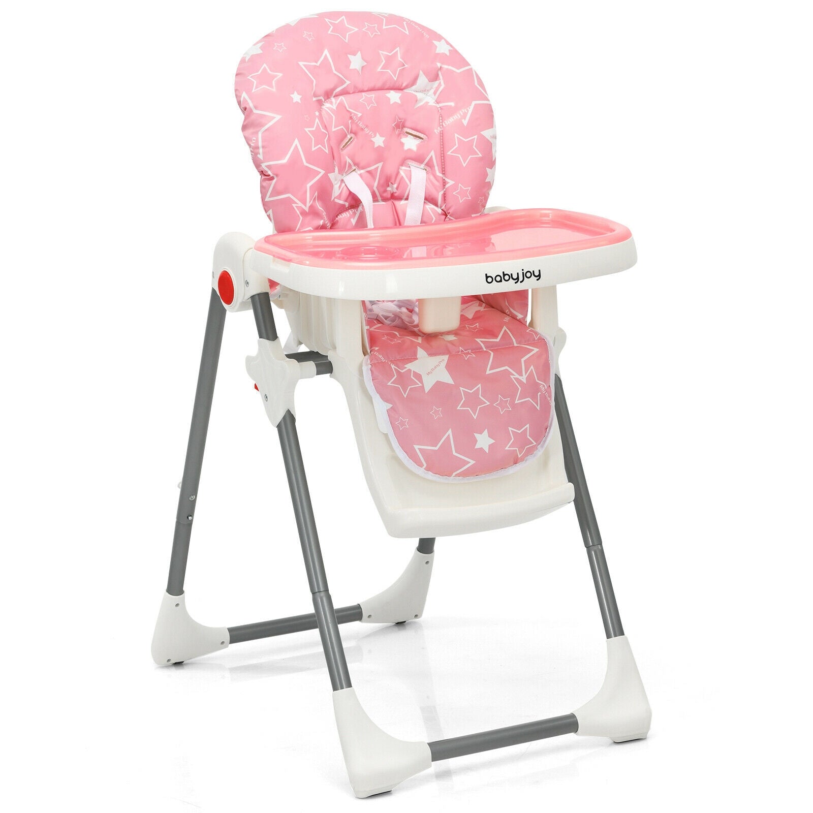 Folding Baby High Dining Chair with 6-Level Height Adjustment-Pink 