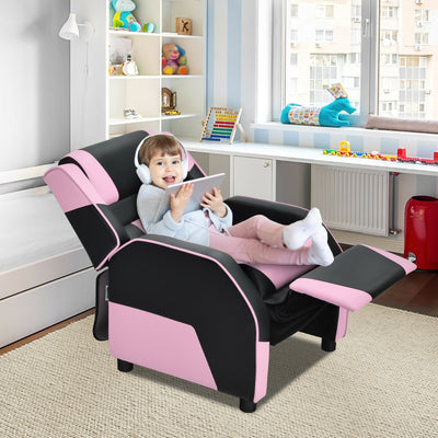Kids Youth PU Leather Gaming Sofa Recliner with Headrest and Footrest-Pink 