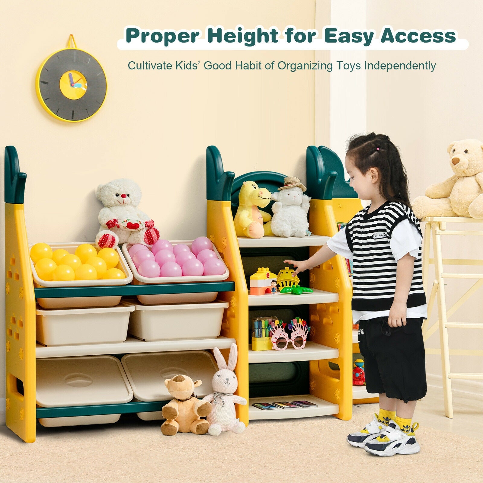 3-in-1 Kids Toy Storage Organizer with Bookshelf Corner Rack